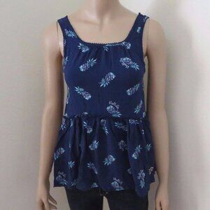 Hollister Womens Tank Top Shirt Size XS Navy Blue Pineapples Blouse
